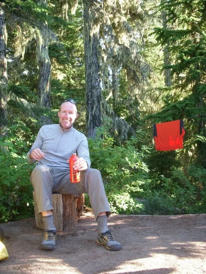 Edwin camping in a Washington forest